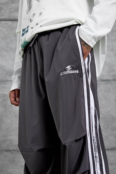 NOMARC Erkek Antrasit Etxoebang Yazılı Paraşüt Kumaş Baggy Eşofman Altı