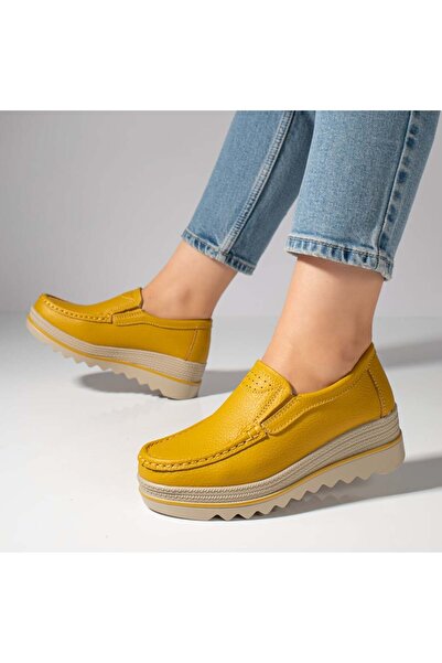 Modlet.ro Women's yellow genuine leather platform casual shoes MOD10093