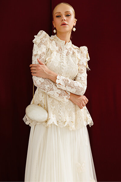 Nefeli Kelebek Dantel Detay Etek Ceket 2'li Takım