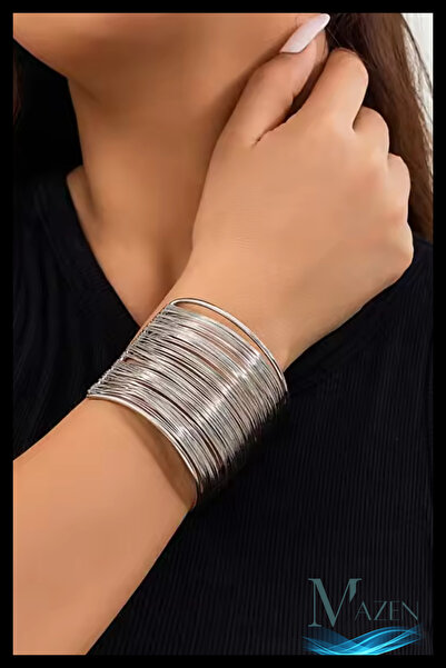 MAZEN Ariva Wire Row Wide Bracelet |   Silver Color |   Women's Jewelry Accessory |   Stylish for Everyday & Special Occasions