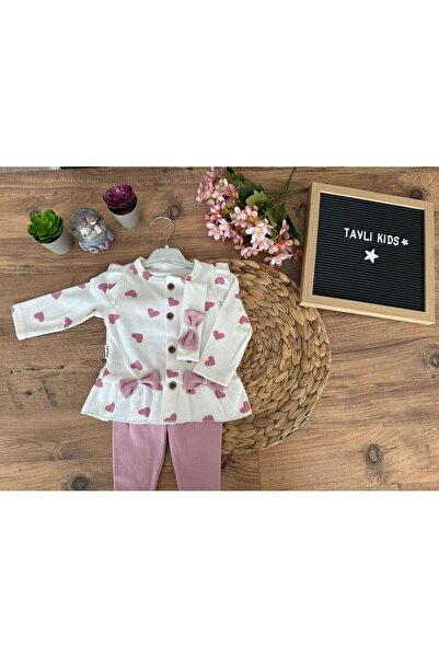 Baby Tavlı Kids Nafitto Kız Çocuk 2’li Takım – Kalp Desenli Alt Üst Kombin