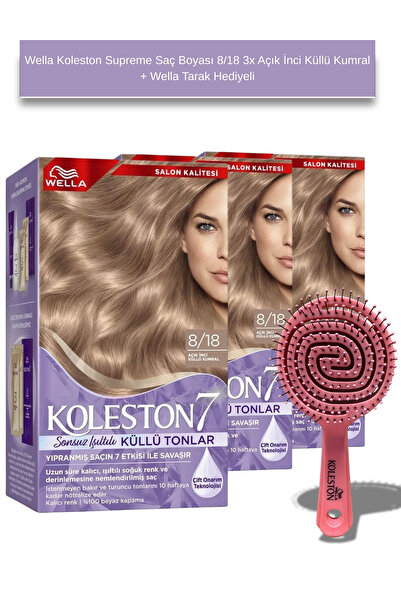 Wella Koleston Supreme Saç Boyası 8/18 3x Açık İnci Küllü Kumral + Tarak Hediyeli
