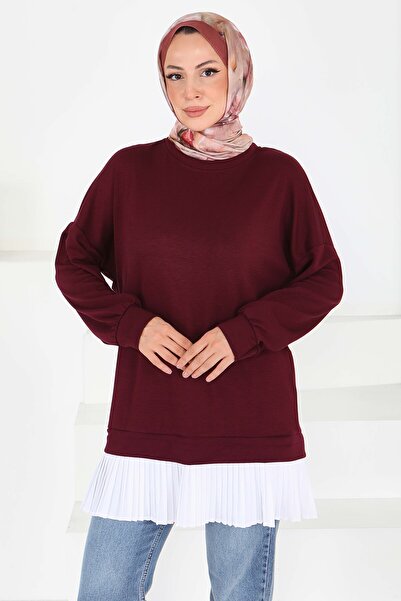 TOFİSA Модална туника с подгъв с детайли, бордо - 27705