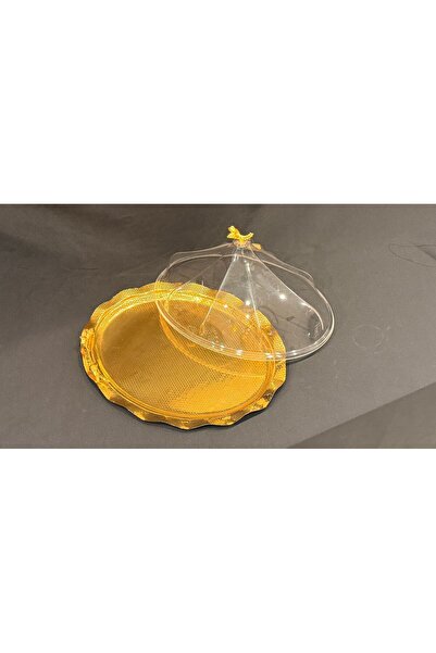 ALMASA صواني بغطاء اكرلك بيضاوي ذهبي مقاس 42*32سم وسط