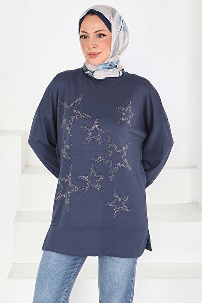 TOFİSA Зіркова каменна деталізована туніка антрацит - 27673