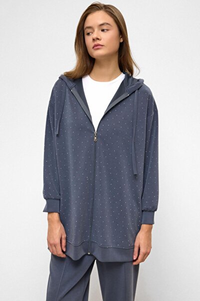 Olcay Premium-Stoff-Sweatpants-Set mit Kapuze und Reißverschluss aus Steinstoff INDIGO 9371-TK