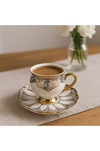 CEZVE HOME Vion 6-Person Porcelain Gold Detailed Tea Cup Set