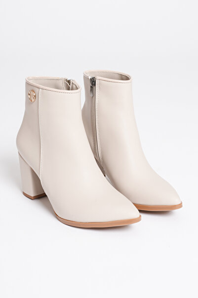 TOPUK Voly Ten Cilt Fermuarlı Sivri Burunlu Kalın Topuklu Bot