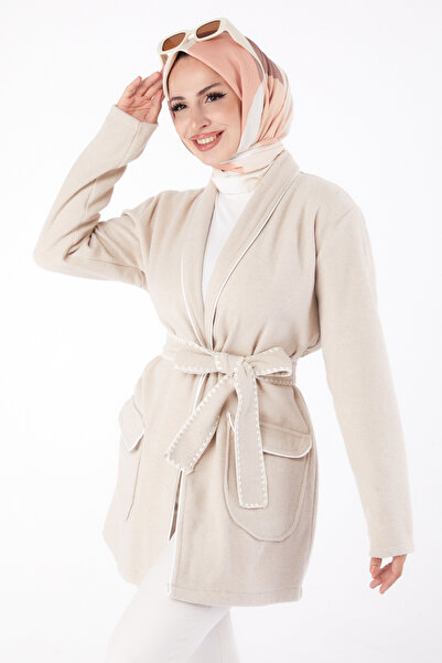 TOFİSA معطف كاشي مزين بتفاصيل أرابي باللون البيج - 27747-BEJ