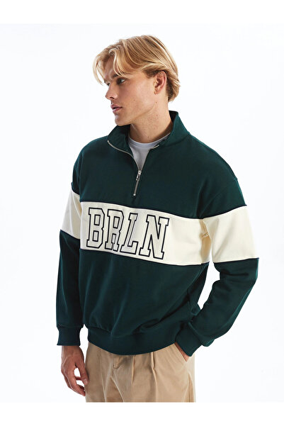 LC Waikiki XSIDE GREEN Hanorac gros pentru bărbați, cu guler înalt, cu mâneci lungi, color block