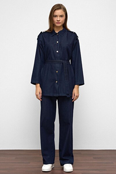 Olcay Παντελόνι τουνίκ με λεπτομέρεια απολέτας Τζιν ΣΕΤ ΣΚΟΥΡΟ ΜΠΛΕ 9381-TK