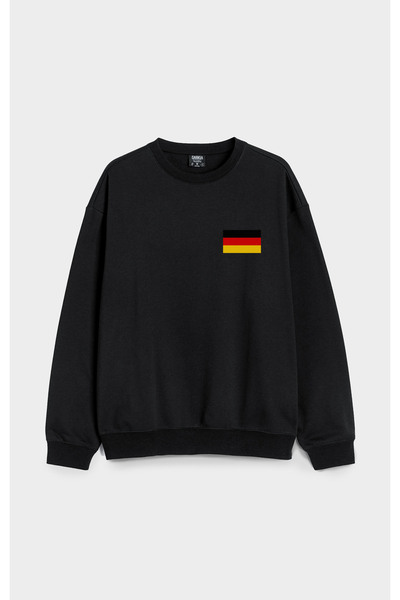 MODA سويت شيرت أسود كبير الحجم مطبوع عليه علم ألمانيا بدون قلنسوة من القطن