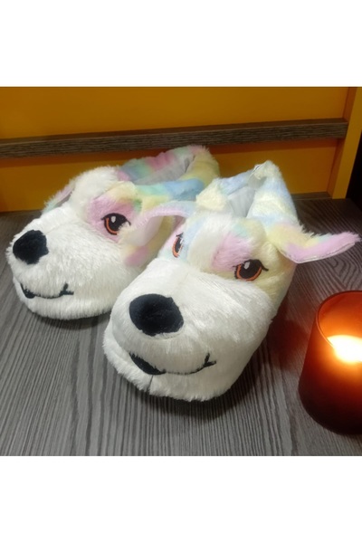 maydos Unisex Sevimli Köpek Figürlü Peluş Panduf Renkli