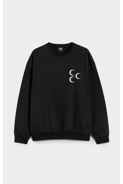 MODA سويت شيرت أسود كبير الحجم مصنوع من القطن بدون قلنسوة مطبوع عليه العلم ال...