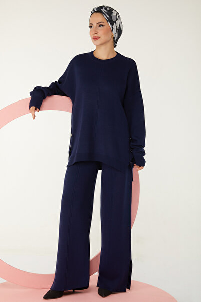 TOFİSA Set de tricotaje cu detaliu cu nasturi Albastru închis - 27731-ALBASTR...