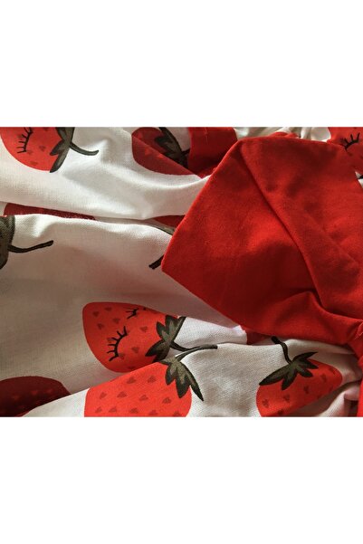 Justime Çilek Desenli Bebek Elbise & Külot Takım-0-9 Ay - Kırmızı & Beyaz