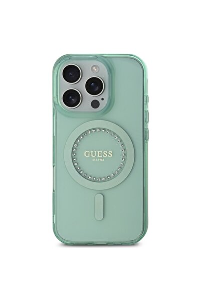 Guess Θήκη για iPhone 16 Pro Max, IML Rhinestones MagSafe, - Πράσινη