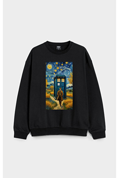 MODA Vincent van Gogh cu imprimeu guler rotund Bumbac fără glugă supradimensi...