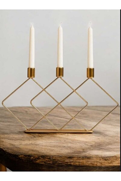 vipgross 3'lü Kare gold Şamdan Asimetrik Mumluk Dekoratif Mumluk Paslanmaz Ka...