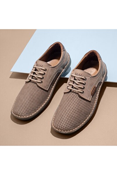 BMoD Pantofi casual bărbătești gri din piele perforată cu șireturi MOD13612