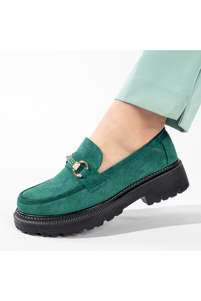 BMoD Pantofi casual de damă din piele întoarsă verde MOD11208