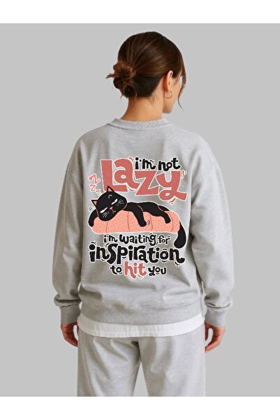 ArtYus Hanorac unisex cu mânecă lungă Lazy Cat pisică Transfer spate cu impri...