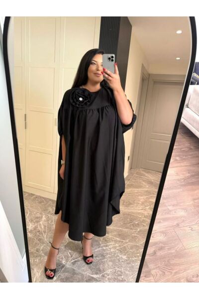 Ferdanur Başaran Oversize Pamuk Kumaş Çiçek Taşlı Elbise