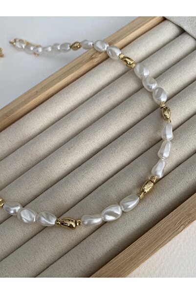 Pinery Jewels Women's Necklace with Gold Detail and Inlaid Pearls, 40 + 5 cm Extension Chain