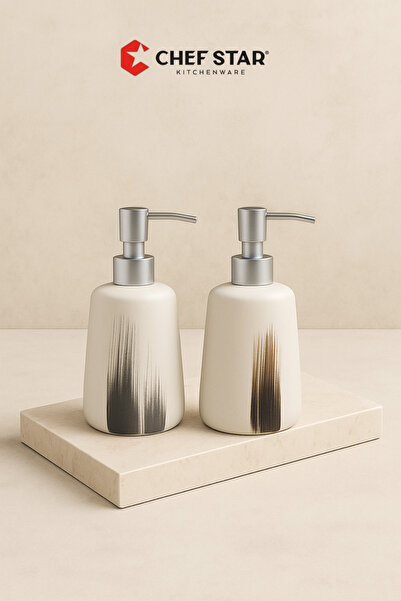 Chefstar MODERN FIRÇA DESENLİ PORSELEN SIVI SABUNLUK – ŞIK VE DEKORATİF TASARIM