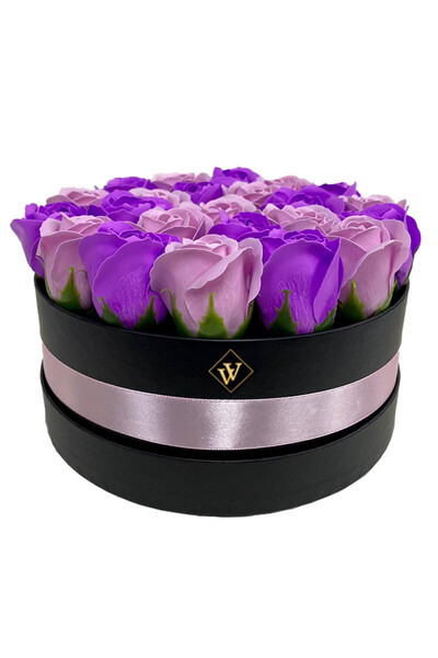 velve Aranjament floral Special Color in cutie rotunda cu 23 trandafiri sapun...