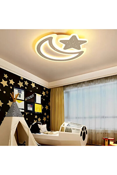 ALC-Shop Lustra LED Nova cu Telecomanda, 91W, Dimabil, Forma Luna si Stea, Alb