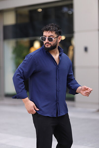 Bürke Ayrobin Long Sleeve Navy Blue Color Half Oversize Men's Shirt