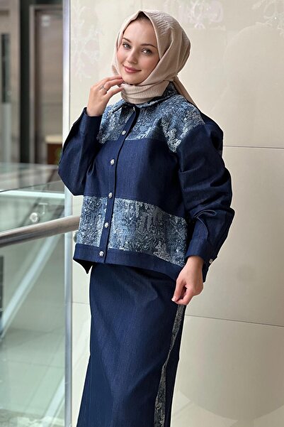 Ghisa Sequin Detailed Jacket Skirt Jeans Set