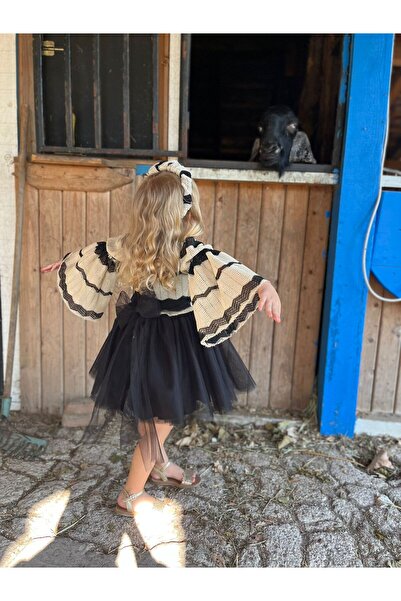 Minimer baby kids Barbosa Tütülü Pamuklu Astarlı Kız Çoçuk Şık Günlük Elbise (Taç Hediyeli)