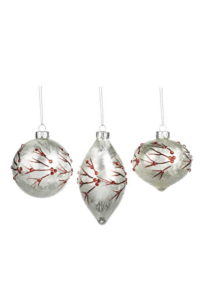 BraziPremium Set de 3 globuri de Crăciun argintii Frost Berry, sticlă, 10 cm