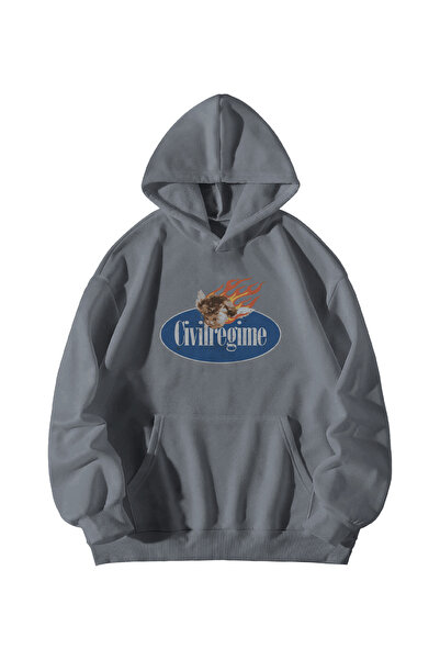 Stadium Anthracite Unisex Oversized Hoodie - Civil Regime Printed Kangaroo Po...