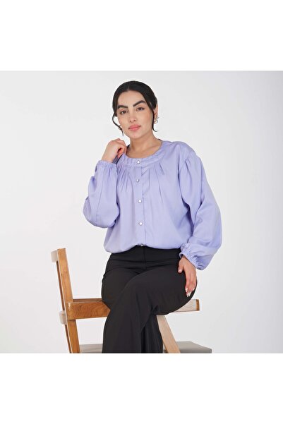 LINELLE قميص نسائي من الكريب الناعم - رقبة دائرية وأكمام طويلة، متوفر بثلاثة ...