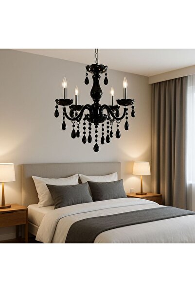 Alista Home Candelabru Cristal ALNWICK Eleganza, 5 xE 14, Diametru 48 cm, Negru, Inaltime Reglabila