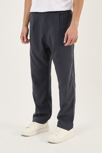 No Way Men's Pleated Elastic Waist Zippered Baggy Basic Trousers