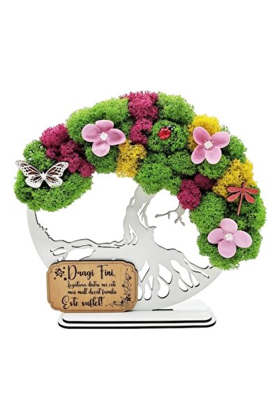 OEM Cadou Copacul Vietii, cu licheni stabilizati, din lemn alb, „Fini”, 20cm,...