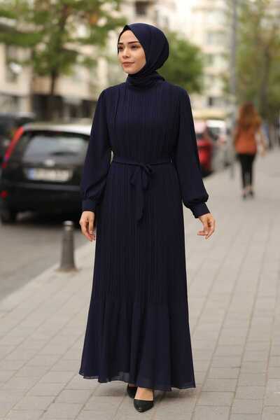 ECK MODA Ženska crna plisirana haljina od šifona Postavljeno