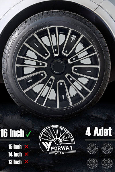 FRWY Fiat Bütün Modelleri İçin Uyumlu 16" inç Gri-Siyah 4 Adet Jant Kapağı ( Egea Linea Albea Punto vb. )