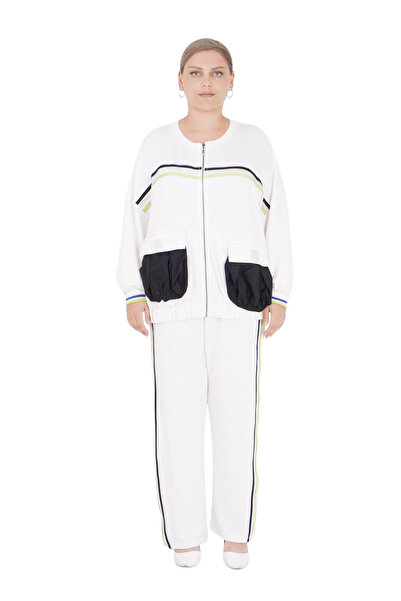 Darkmen Women's Plus Size White Long Sleeve Bottom Top Two-Piece Set