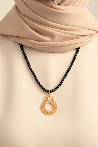 TwinsCollection Çeyrekli Altın Uyumlu 6mm Siyah Boncuk Kolye - Altın Takılan ...