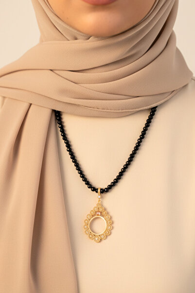 TwinsCollection Çeyrekli Altın Uyumlu 6mm Siyah Boncuk Kolye - Altın Takılan ...