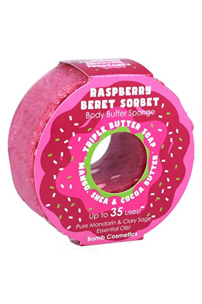 Bomb Cosmetics Raspberry Beret Donut Body Buffer Exfoliating Soap with Sponge,