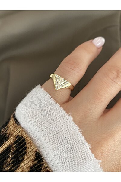 Pinery Jewels Serçe Parmak Taşlı Üçgen Alttan Ayarlamalı Kadın Yüzük