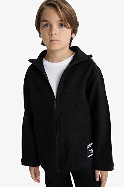 DeFacto Oversize Dik Yaka Uzun Kollu Fermuarlı Gömlek Siyah Erkek Çocuk Ceket...
