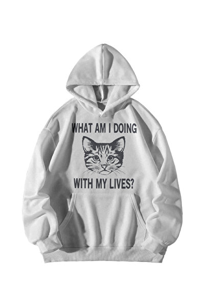 Scrovtie Γυναικεία Ανδρική Λευκή μπλούζα με κουκούλα με στάμπα What Am I Doin...