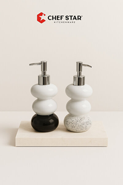 Chefstar MODERN PORSELEN SIVI SABUNLUK – SİYAH BEYAZ DESENLİ TASARIM